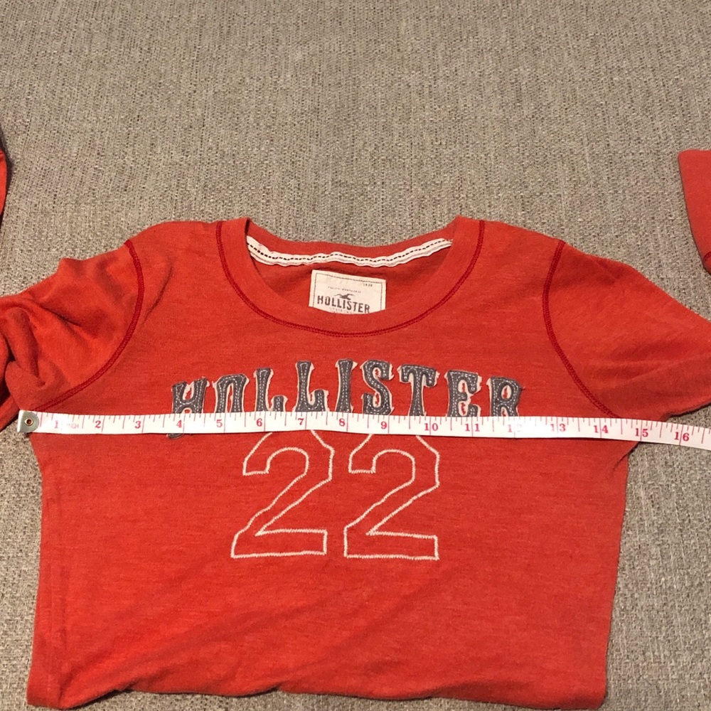 Hollister Long Sleeve Red Tee Distressed Gray Patch Letters Size Small - Picture 4 of 4